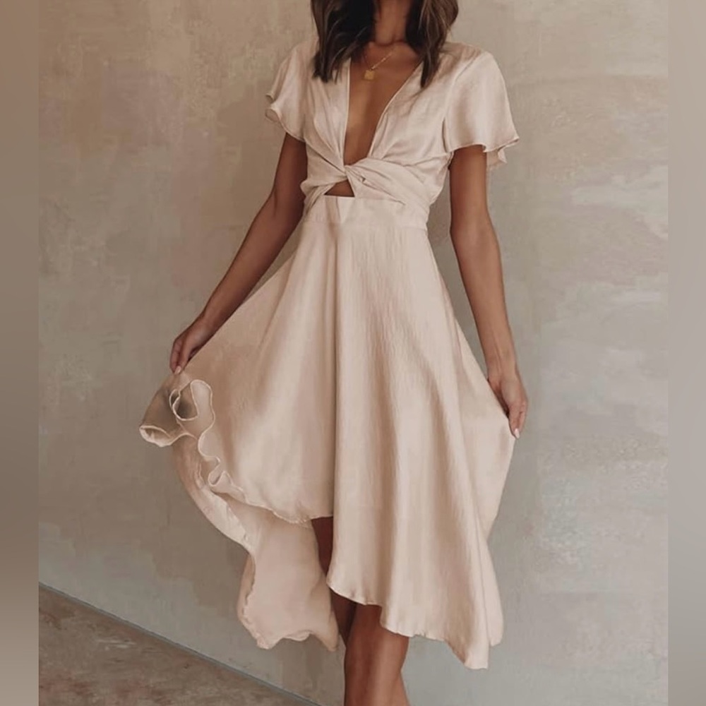 High low midi blush dress with bust tie